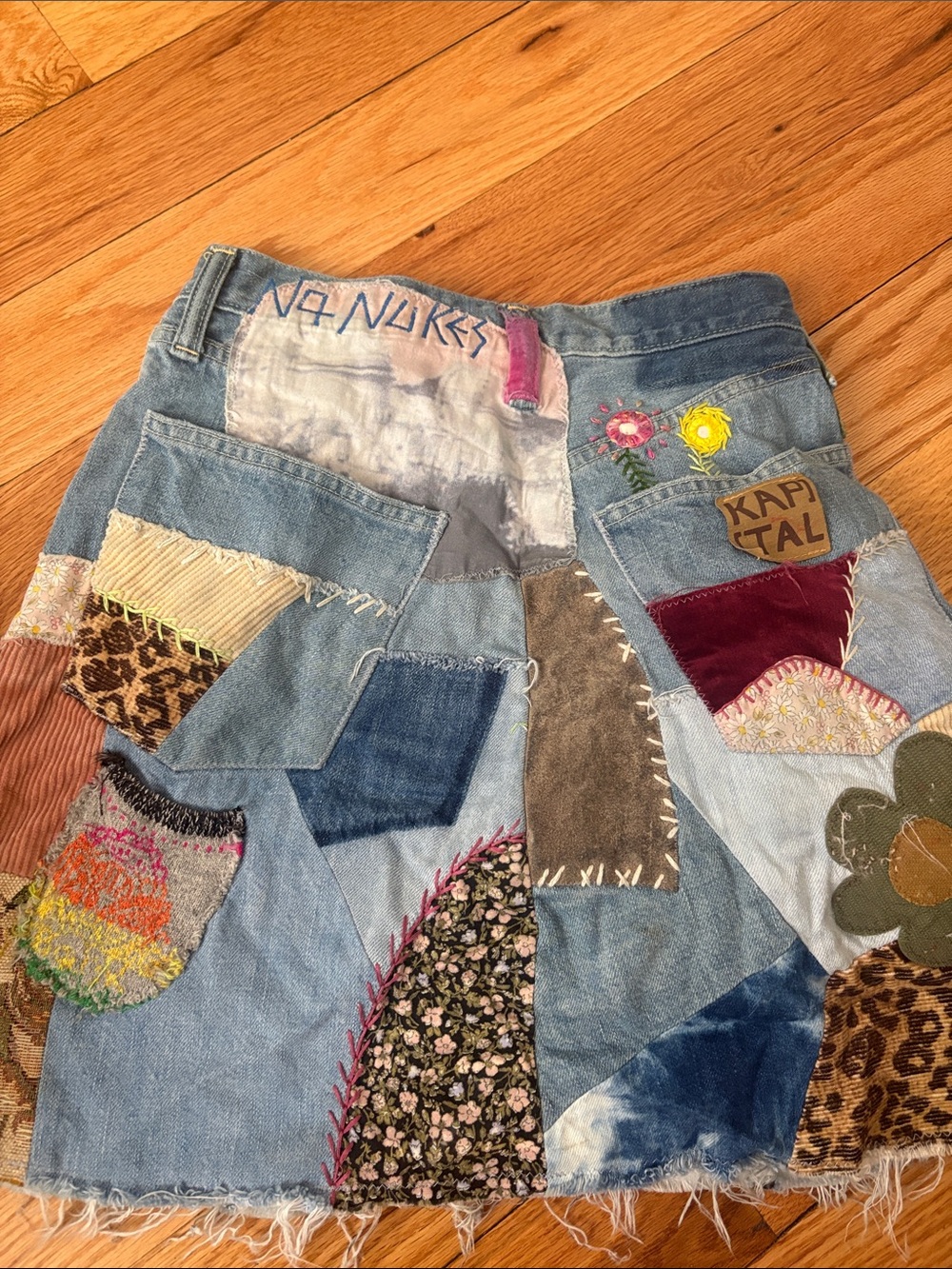 Kapital Patchwork Denim Skirt - Blue, Pink, Yellow, Brown